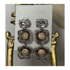 NWOT Anthropologie Floral Drop Earrings in Silver & Rose Gold